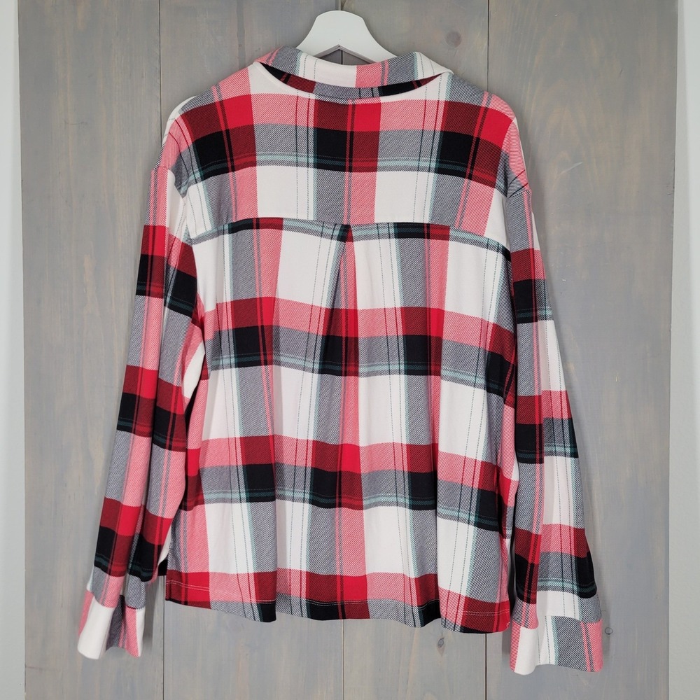 Soma Pajama Top Womens XL Red White Plaid Button Down Sleep Shirt Long Sleeve - Picture 4 of 10